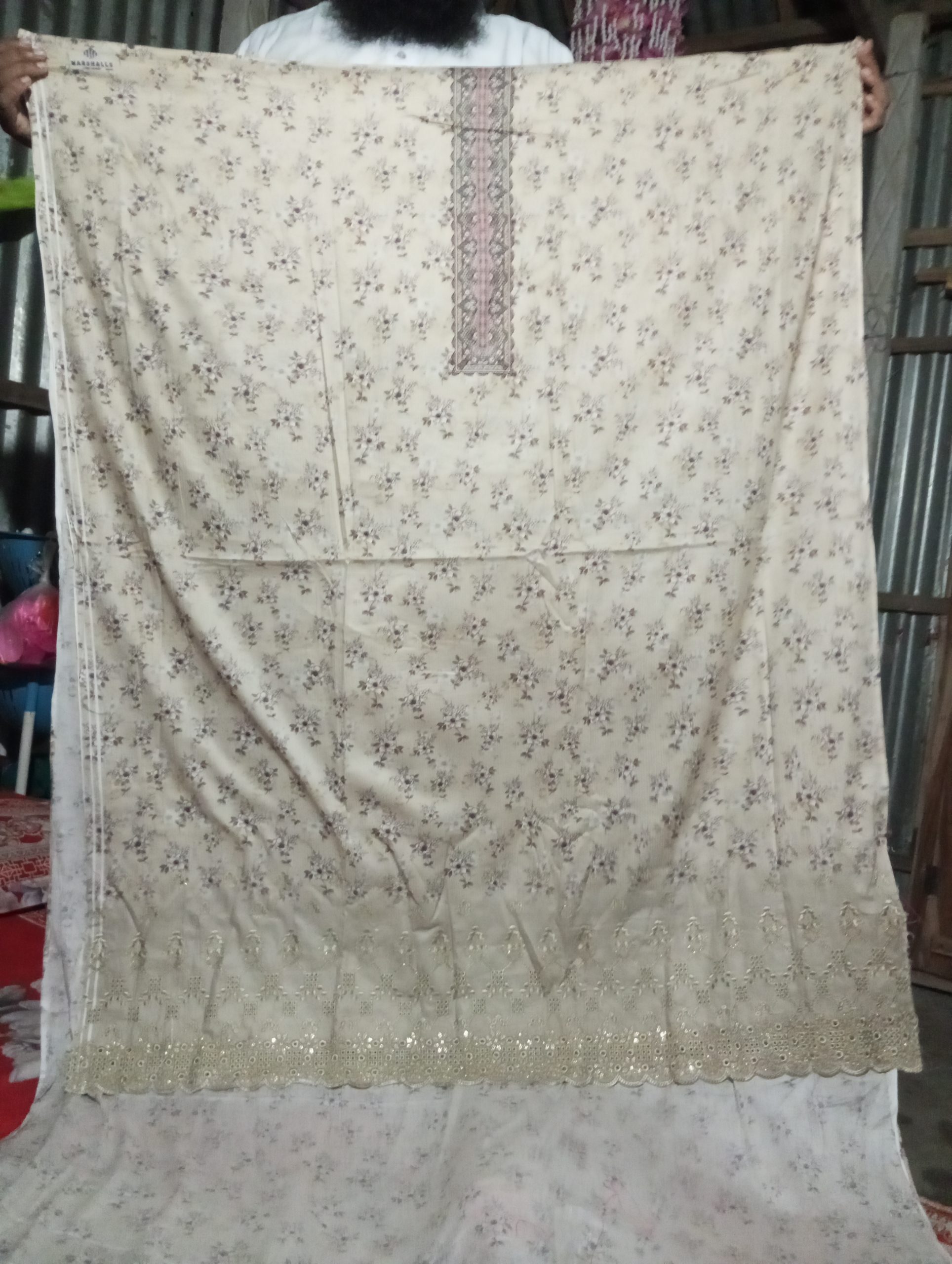 লেডিস প্রিমিয়াম কটন থ্রি-পিস – অফ-হোয়াইট উইথ মাল্টিকালার দোপাট্টা - Image 3